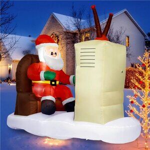 6FT Inflatable Christmas Santa Claus with TV Decorations Christmas Blow Up Yard